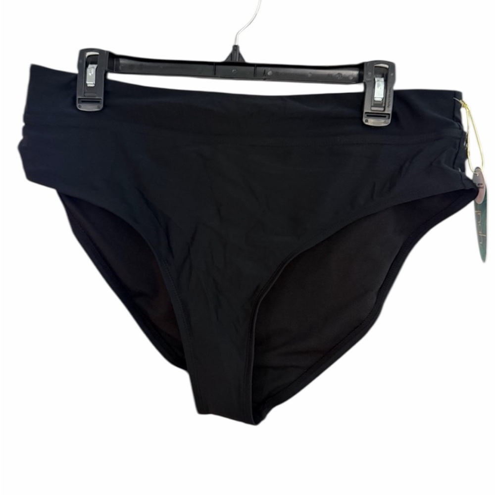 Mynah Pull On Medium Coverage Swim Bikini Bottom Black Women's LARGE Waist 16”